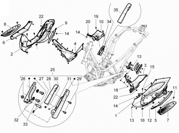 Fahrgestell Fußraumabdeckungen - Piaggio Beverly 350ccm 4T 4V LC 2014- ZAPM69300