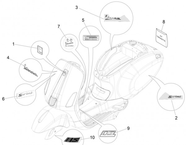 Fahrgestell Dekore - Vespa Sprint 50ccm 4T 3V AC 2017- ZAPCA0101