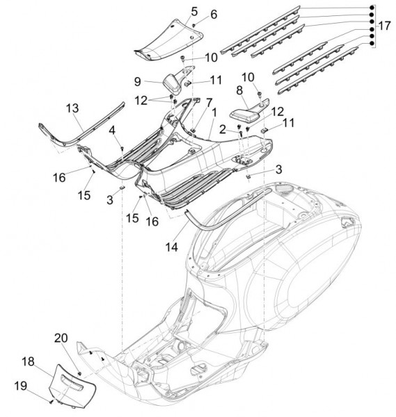 Fahrgestell Fußraumabdeckungen - Vespa Sprint 50ccm 4T 3V AC 2017- ZAPCA0101