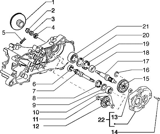 Motor Getriebe - Piaggio TPH 50ccm 2T AC 1996- TEC 1 T 00001001, ORIGINAL  ERSATZTEILE