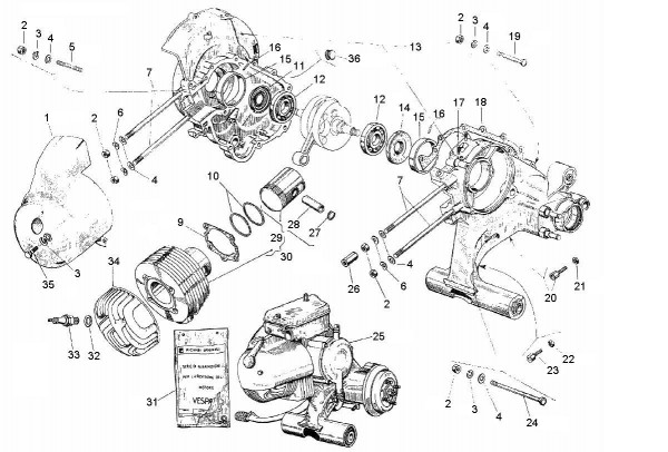 Motor Motor - Vespa Sprint 150ccm 2T AC 1965- VLB1T 01001>