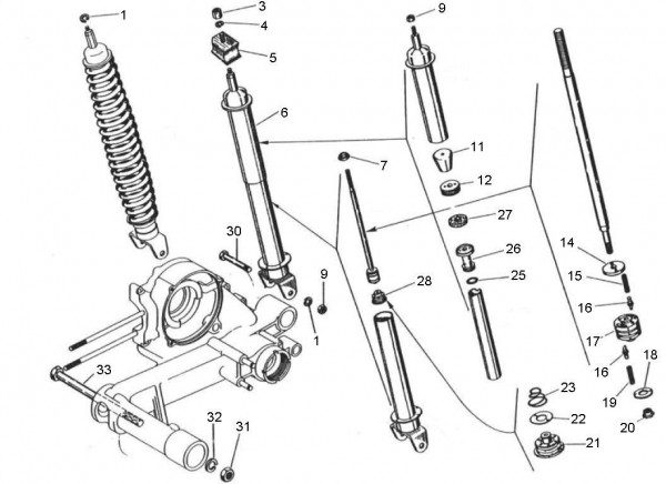 Radaufhängung Stoßdämpfer hinten - Vespa Super Sport 180ccm 2T AC 1965-1968 VSC1T