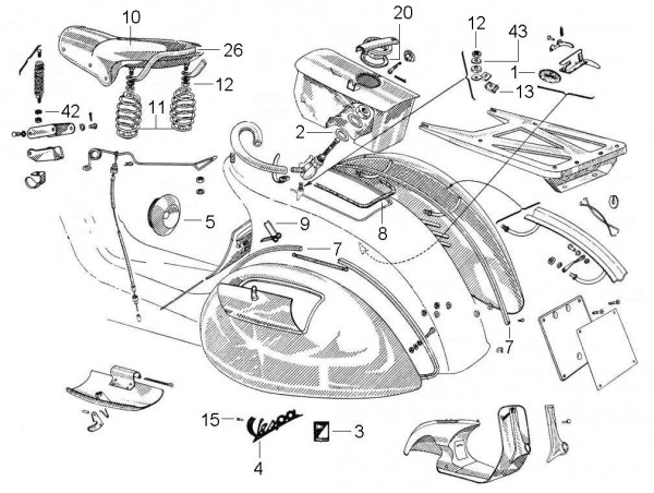 Fahrgestell Seitenverkleidungen - Vespa Vespa 125 125ccm 2T AC 1953- VM1T