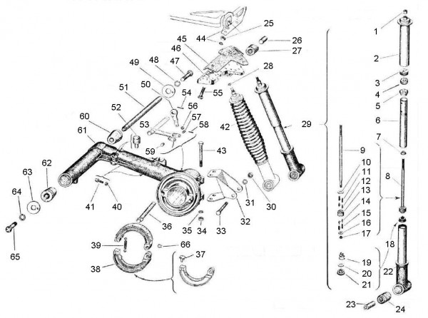 Radaufhängung Stoßdämpfer hinten - Vespa Vespa 150 150ccm 2T AC 1957-1958 VB1T