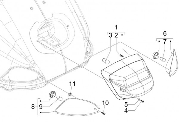 Elektrische Anlage Rücklicht - Vespa S 50ccm 4T 2V AC 2011- ZAPC38901