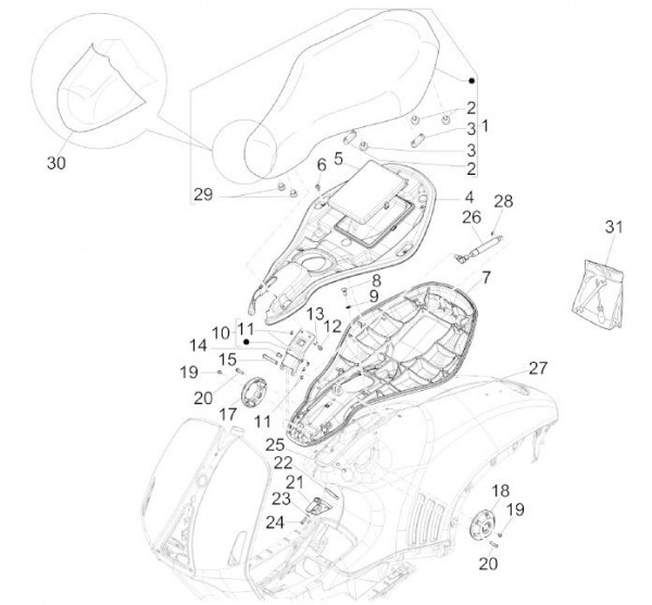 Fahrgestell Sitz - Vespa 946 125ccm 4T 3V AC 2013- ZAPM80100