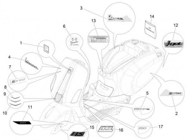 Fahrgestell Dekore - Vespa Sprint 150ccm 4T 3V AC 2017- ZAPMA1400
