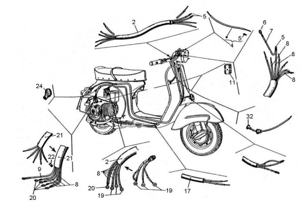 Elektrische Anlage Kabelbaum - Vespa Super Sport 180ccm 2T AC 1965-1968 VSC1T