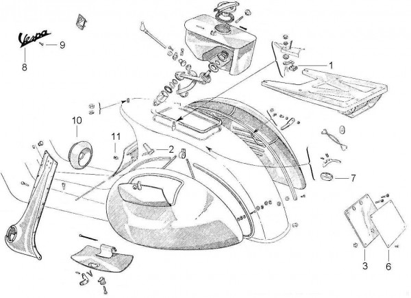 Fahrgestell Seitenverkleidungen - Vespa Vespa 150 150ccm 2T AC 1955- VL1T