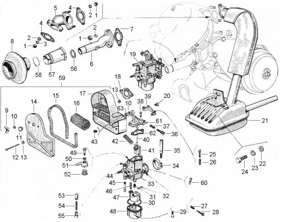 Motor Vergaser - Vespa Vespa 50 50ccm 2T AC 1963- V5SA1