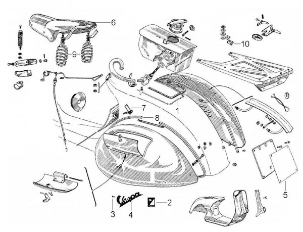 Fahrgestell Seitenverkleidungen - Vespa Vespa 125 125ccm 2T AC 1951-1952 V30T