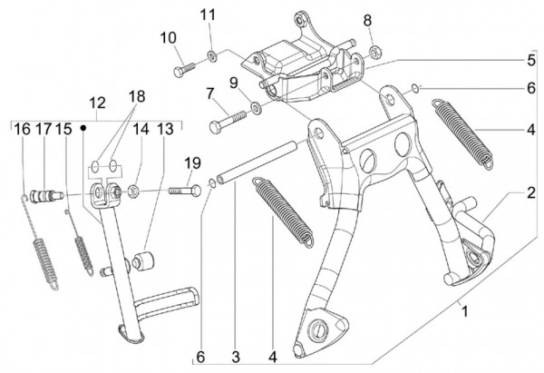 Fahrgestell Hauptständer - Vespa S 50ccm 2T AC 2007- ZAPC38402