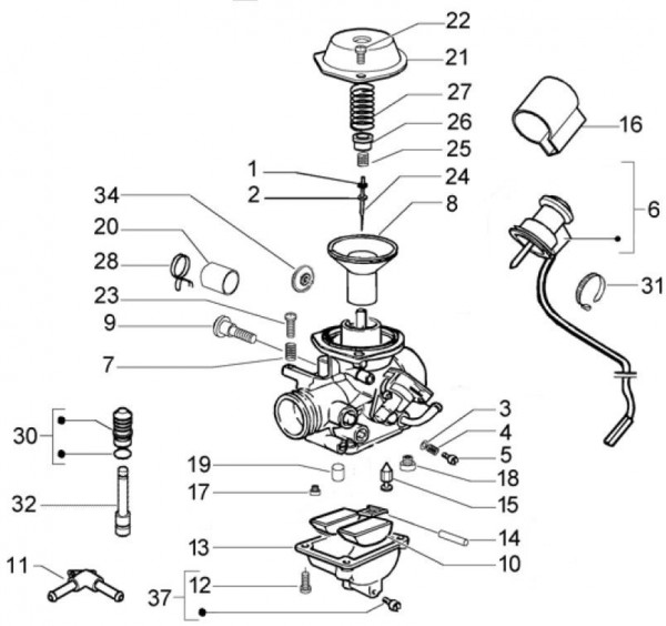 Motor Vergaserkomponenten Walbro - Vespa GT 125ccm 4T LC 2003- ZAPM3110000001001