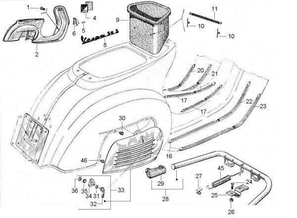 Fahrgestell Fußraumabdeckungen - Vespa Vespa 50 50ccm 2T AC 1963- V5A1T