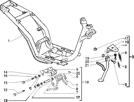 Fahrgestell Rahmen - Piaggio Free 50ccm 2T AC 1995- FCS 2T 00001001