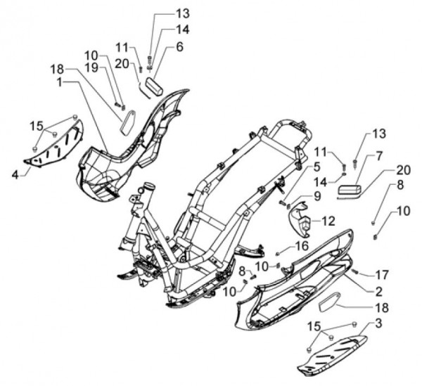 Fahrgestell Fußraumabdeckungen - Piaggio Beverly 500ccm 4T LC 2003- ZAPM34100