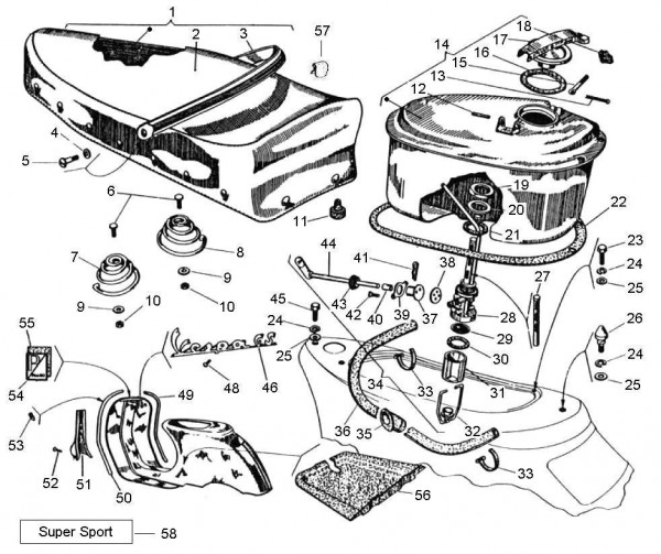 Fahrgestell Benzintank - Vespa Super Sport 180ccm 2T AC 1965-1968 VSC1T