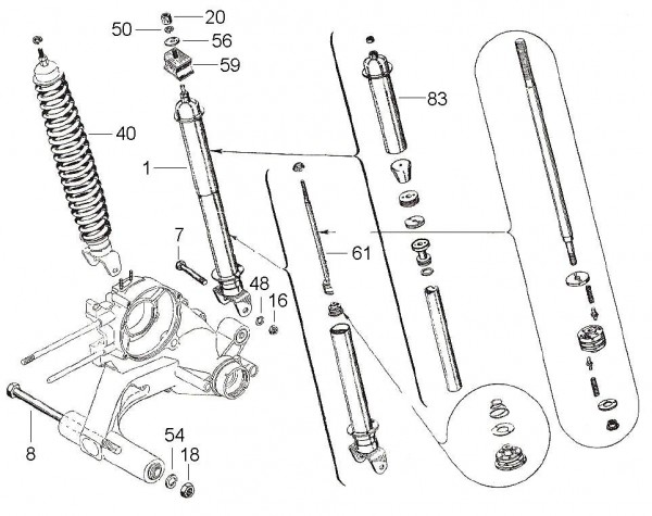 Radaufhängung Stoßdämpfer hinten - Vespa Vespa 125 125ccm 2T AC 1961-1962 VNB3T