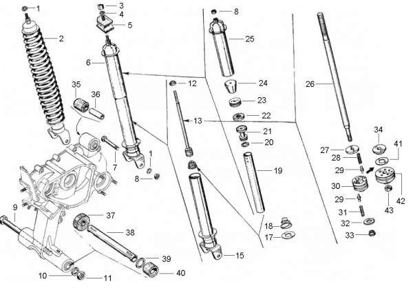 Radaufhängung Stoßdämpfer hinten - Vespa Vespa 50 50ccm 2T AC 1963- V5A1T