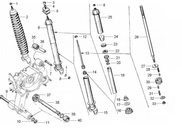 Radaufhängung Stoßdämpfer hinten - Vespa Vespa 50 50ccm 2T AC 1963- V5SA1