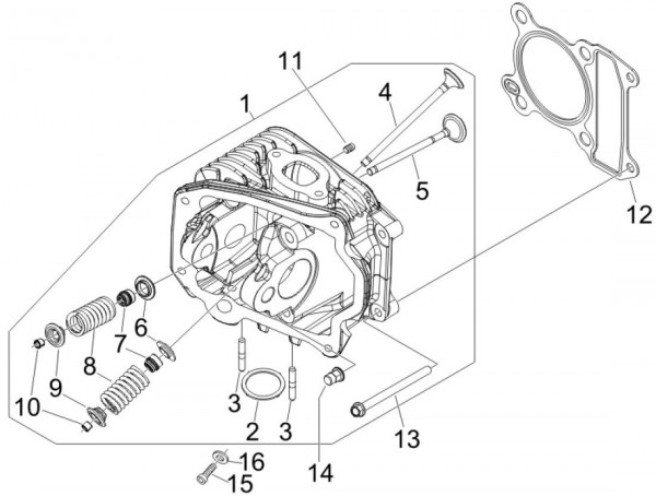 Motor Zylinderkopf - Vespa S 50ccm 4T 2V AC 2011- ZAPC38901
