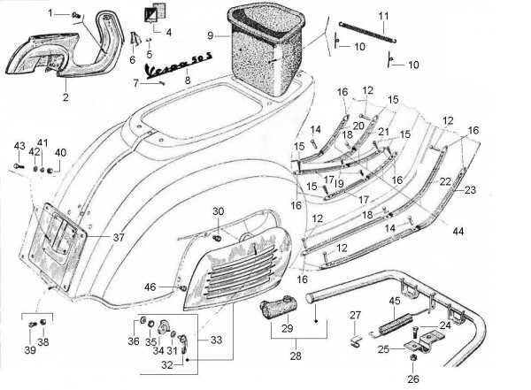 Fahrgestell Fußraumabdeckungen - Vespa Vespa 50 50ccm 2T AC 1963- V5SA1