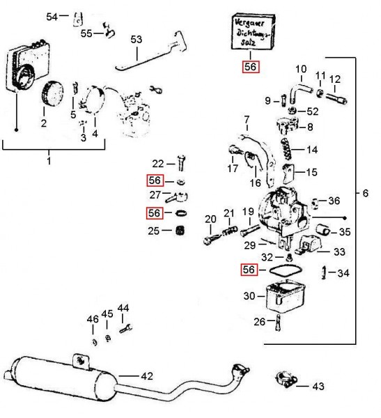 Motor Auspuff - Piaggio Ciao 50ccm 2T AC 1988- M7E3T
